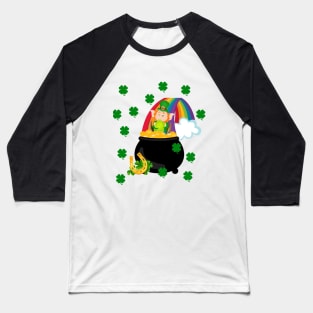 Leprechaun on rainbow Baseball T-Shirt